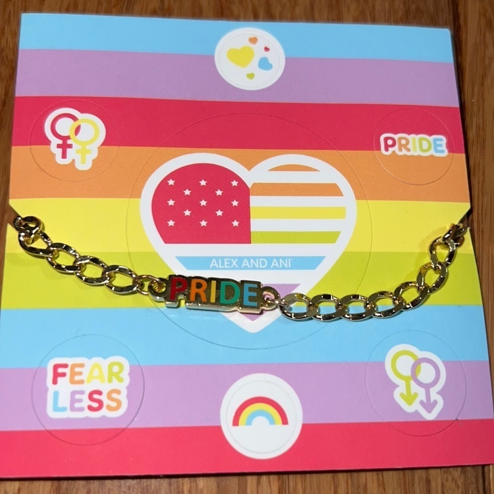 NEW ALEX AND ANI Color Infusion "PRIDE" Stretch Bracelet Shiny Gold